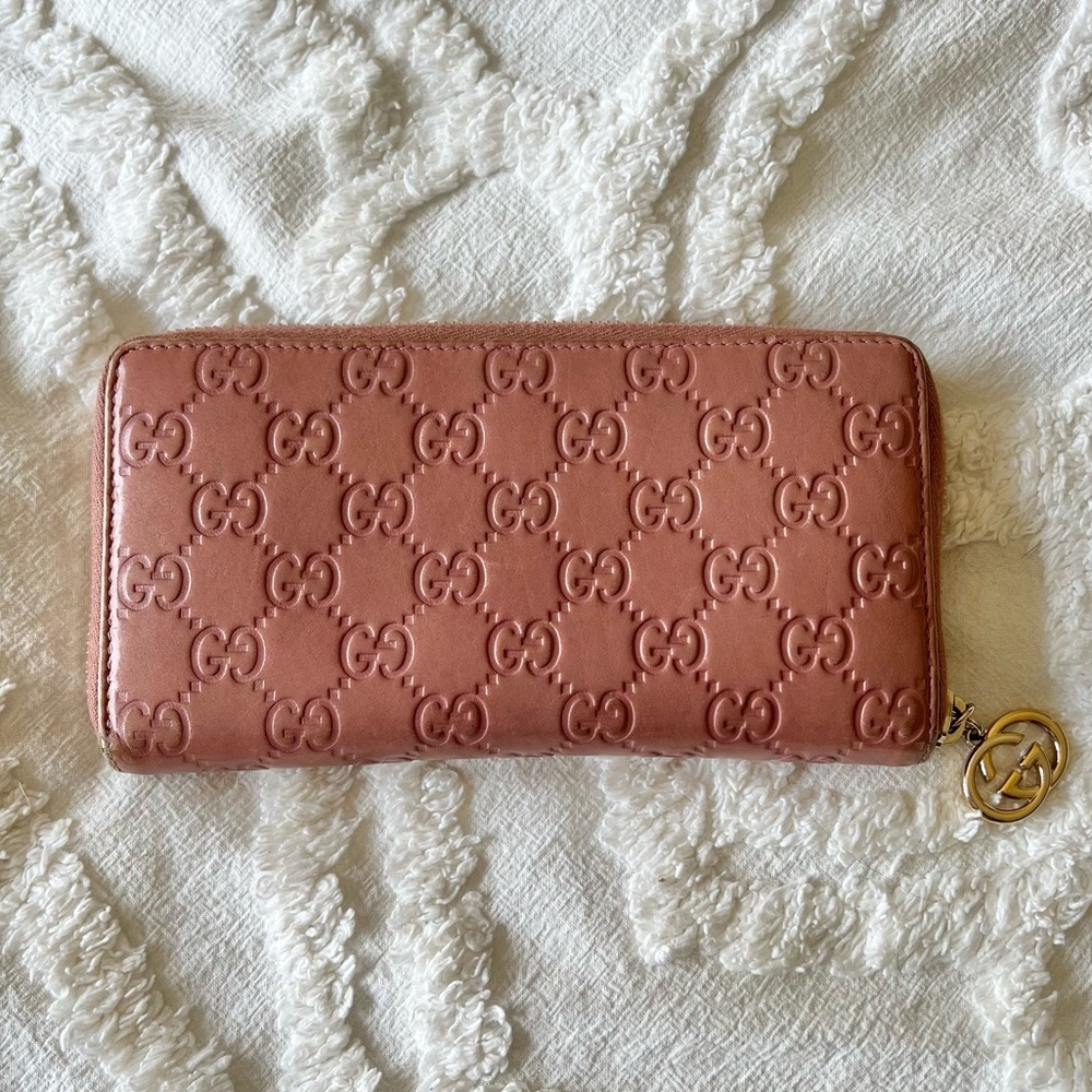 Pink Leather GUCCI Long Zip Around Wallet